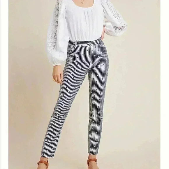 ANTHROPOLOGIE SLIM STRIPED POLKA- DOT TROUSERS IN - Picture 1 of 3